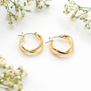 Gold Criss Cross Textured Hoop Earrings