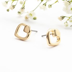 Gold Double Open Heart Stud Earrings