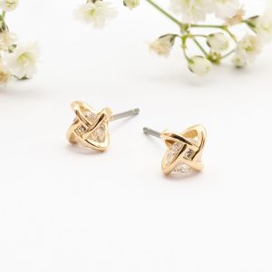 Gold Interwoven Crystal Knot Stud Earrings