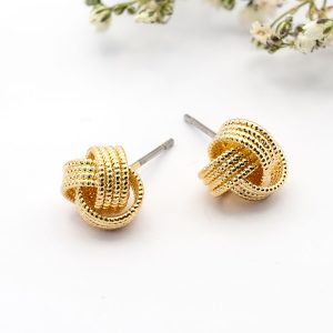 Gold Textured Love Knot Stud Earrings