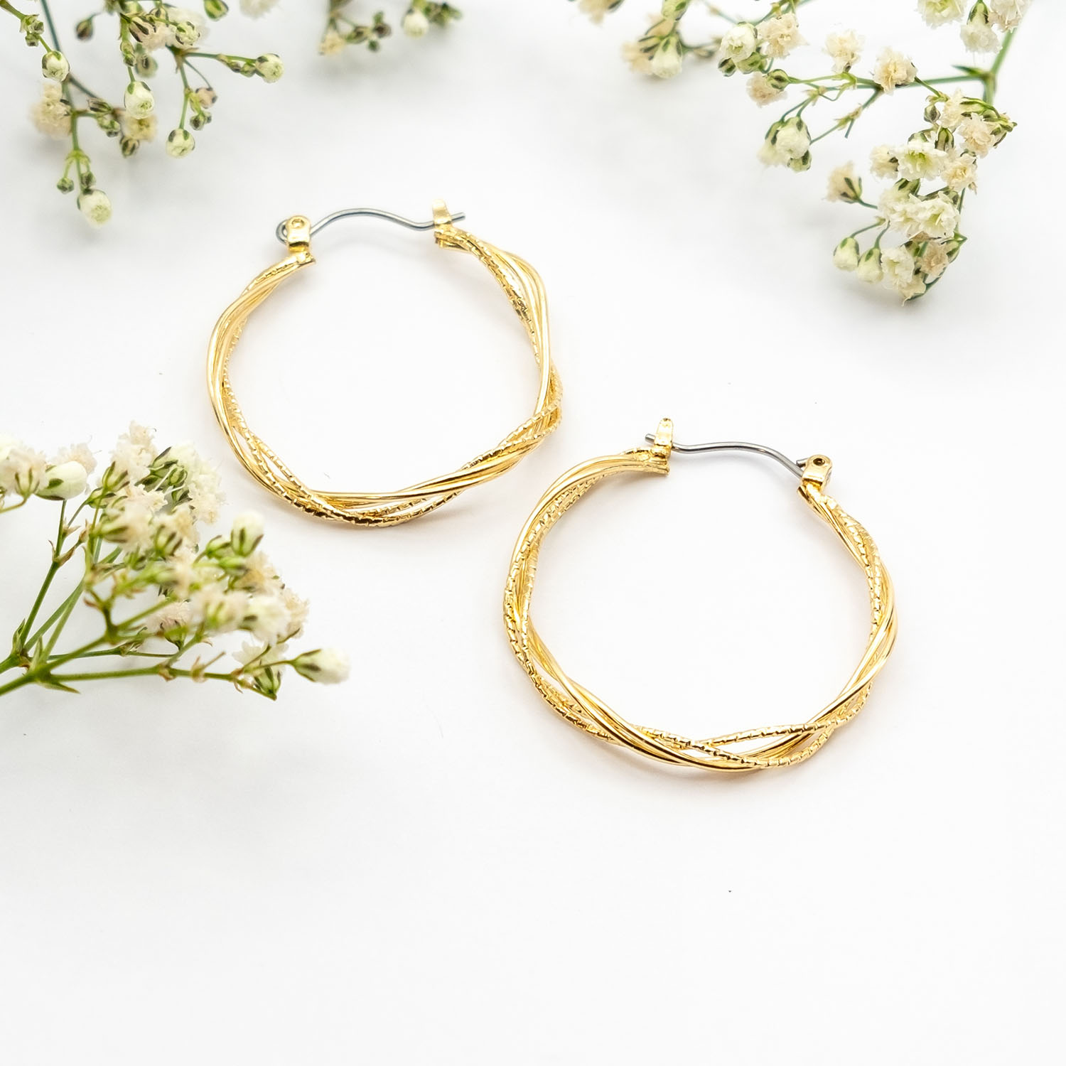 Gold Textured Twisted Hoop Earrings