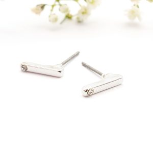 Silver Bar Studs With Crystal Insert