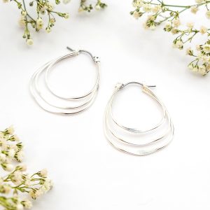 Silver Flattened Triple Layered Hoop Earrings