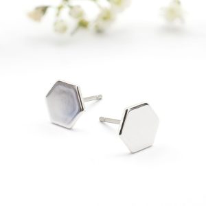Silver Hexagon Stud Earrings