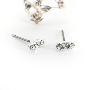 Crystal Encrusted Silver Bar Stud Earrings