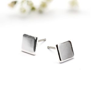 Silver Square Geometric Stud Earrings