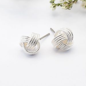 Silver Textured Love Knot Stud Earrings