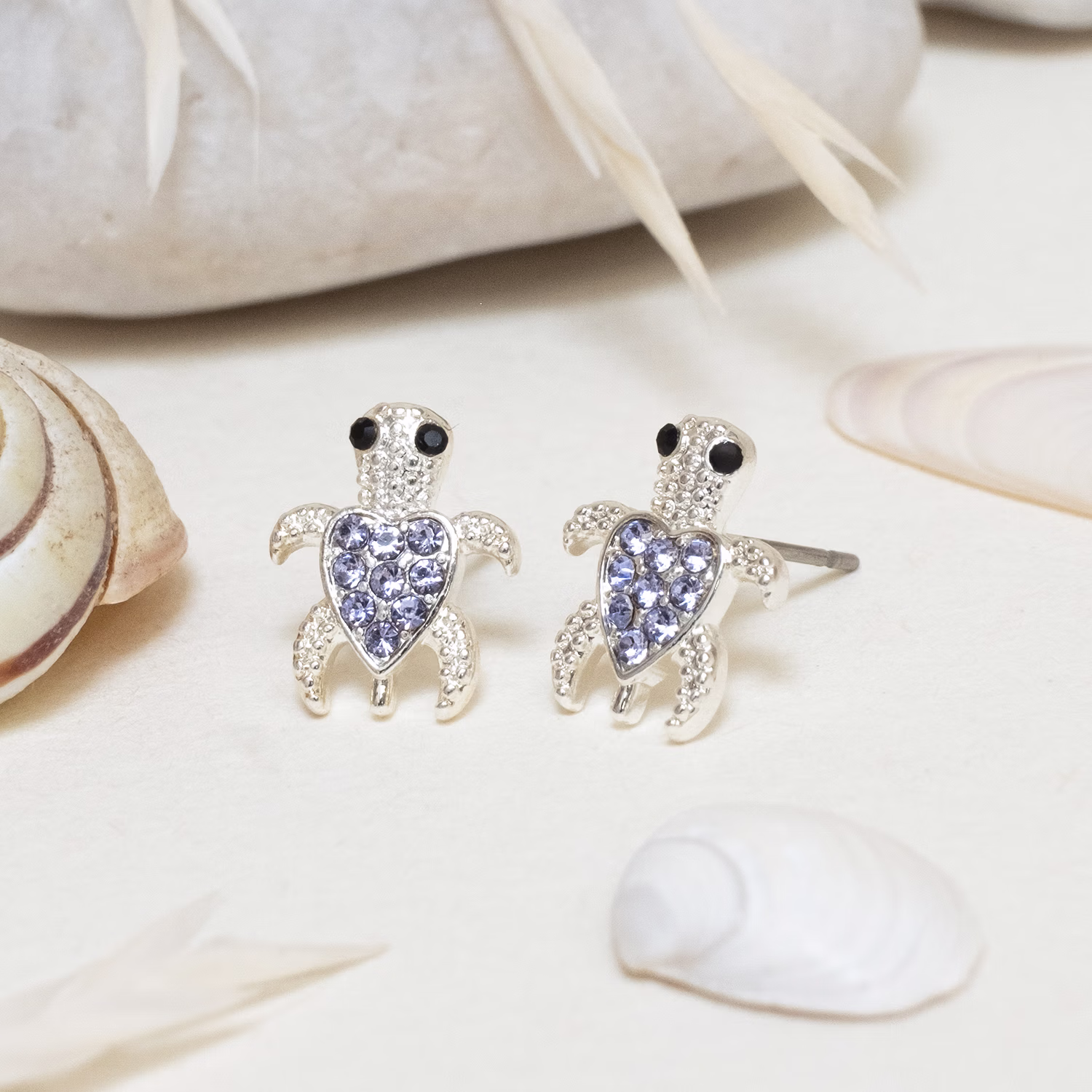 Blue Crystal Turtle Stud Earrings