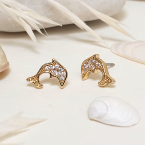 Gold Encrusted Dolphin Stud Earrings