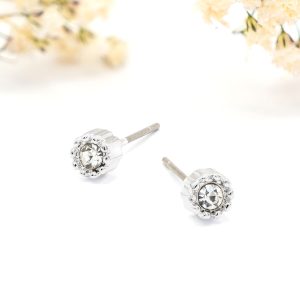 Silver Crystal Studs With Etched Surround