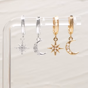 Gold / Silver Crescent Moon and Star Huggies