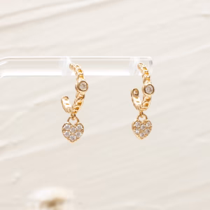 Gold CZ Hoop Heart Earrings