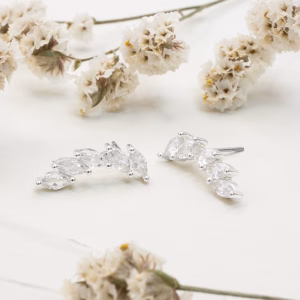 Silver CZ Vine Stud Earrings