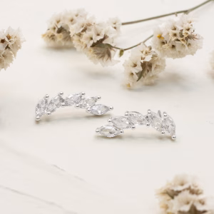 Silver CZ Vine Stud Earrings