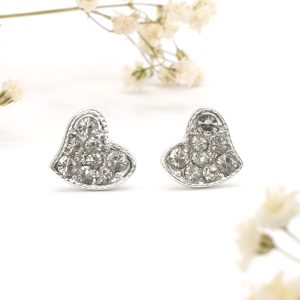 Silver Encrusted Heart Studs