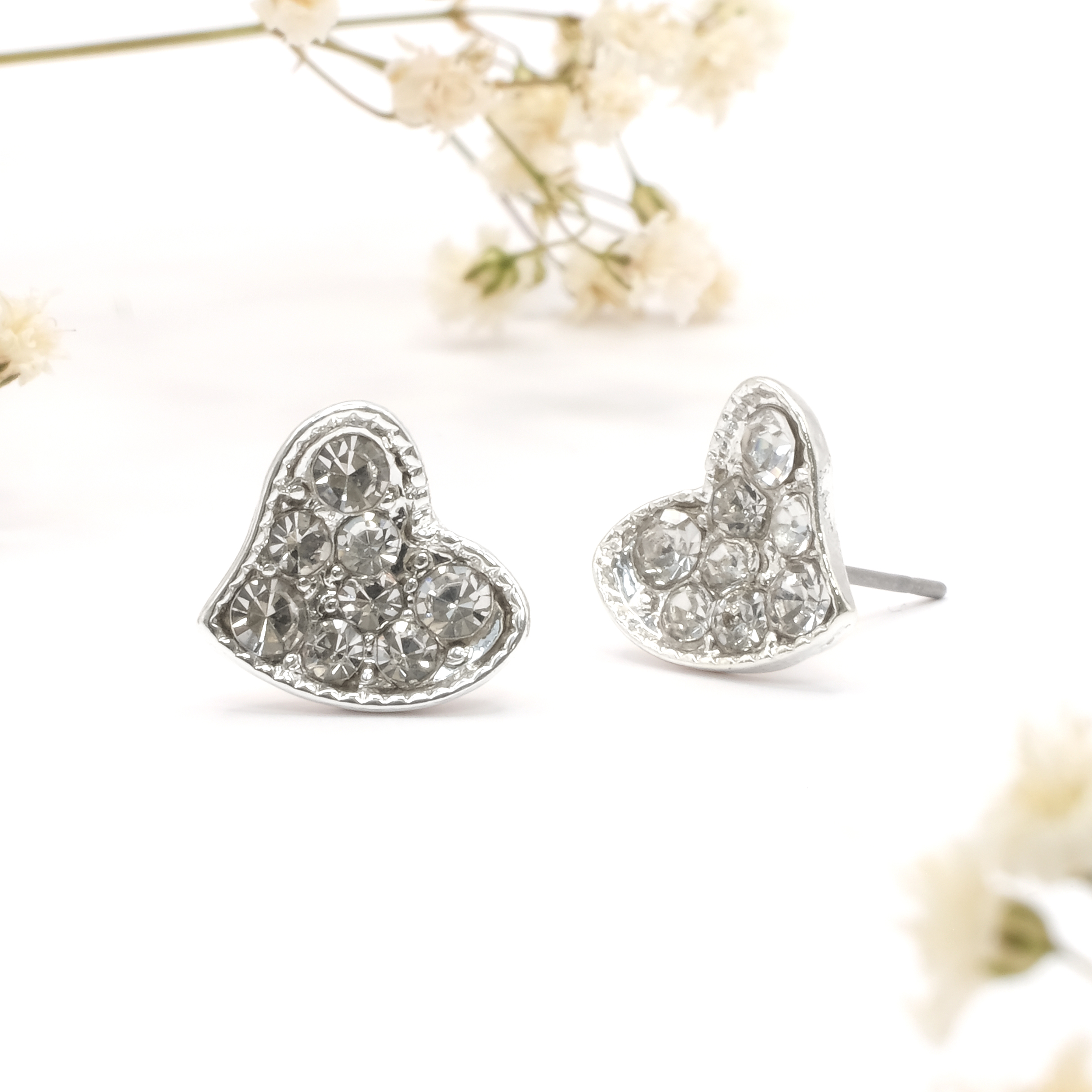 Silver Encrusted Heart Studs