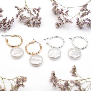 Huggie Hoop Earrings with Pearl Drop