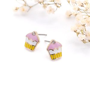 Gold Cupcake Stud Earrings