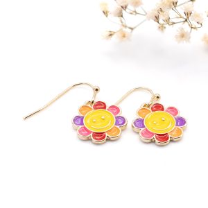 Gold Drop Smiley Flower Earrings