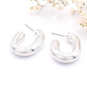 Silver Chunky J Hoop Earrings