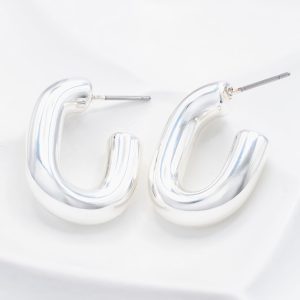 Silver Chunky J Hoop Earrings