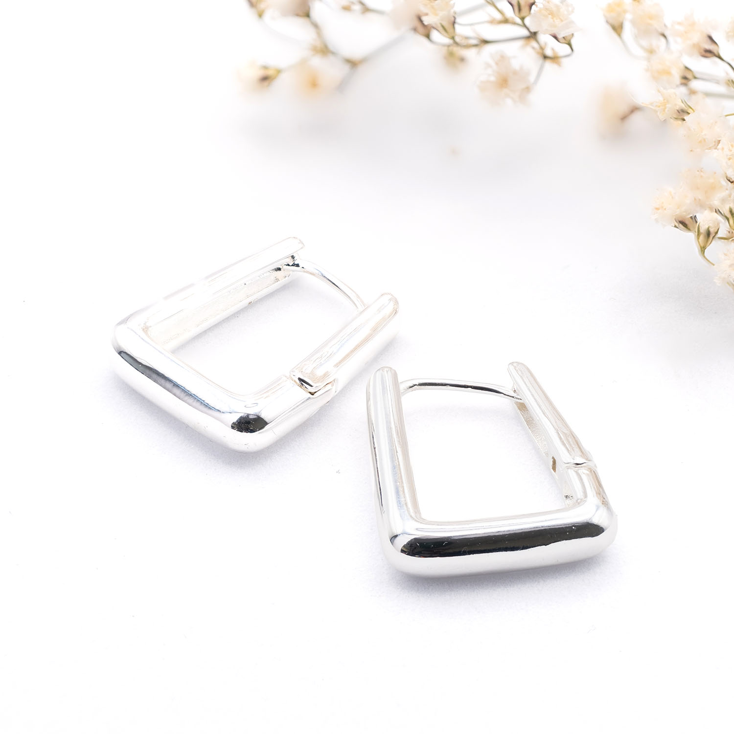 Silver Rectangular Hoop Earrings - Image 3