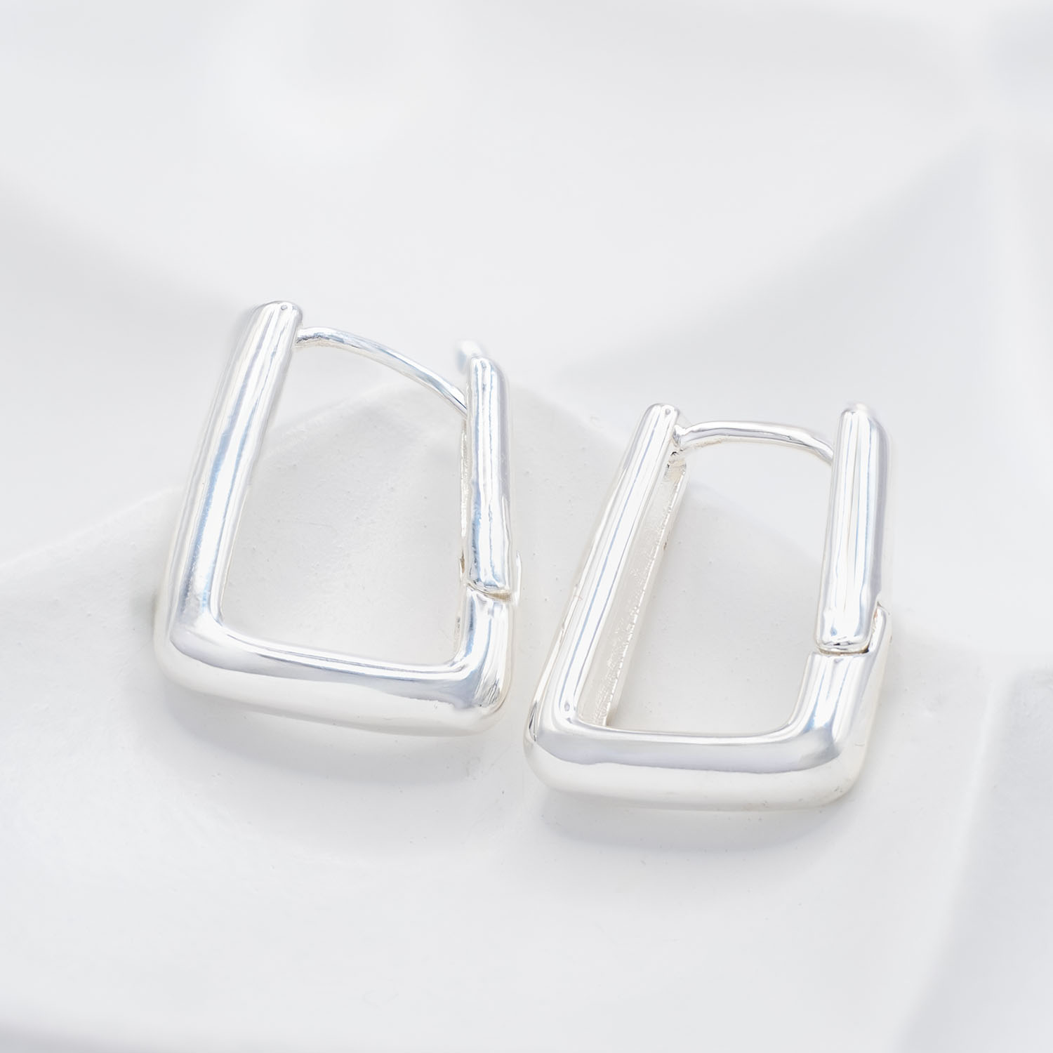 Silver Rectangular Hoop Earrings