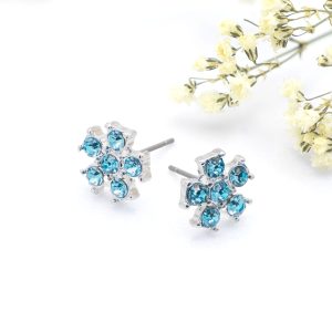 Turquoise Crystal Flower Stud Earrings