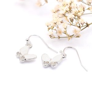 White Drop Butterfly Earrings with Crystal Insert
