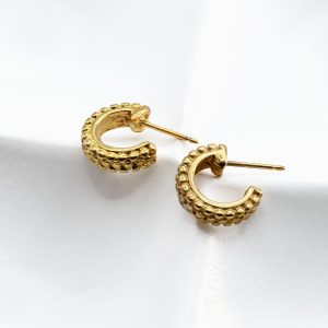13mm Gold Beaded Hoop Earrings