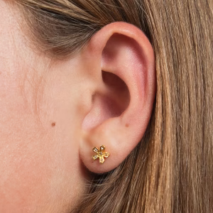 Gold Flower Studs with CZ's