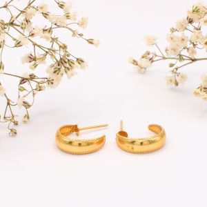 Gold Posted Hoop Earrings with Edging