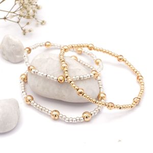 Gold and Silver Beaded Bracelet Trio