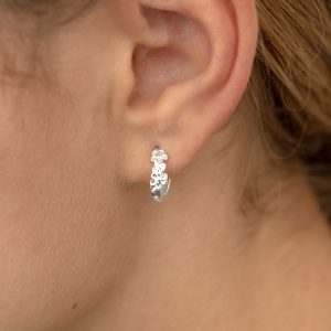 Silver Flower Huggie Hoop