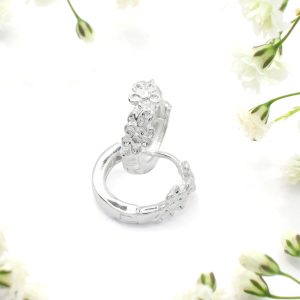 Silver Flower Huggie Hoop