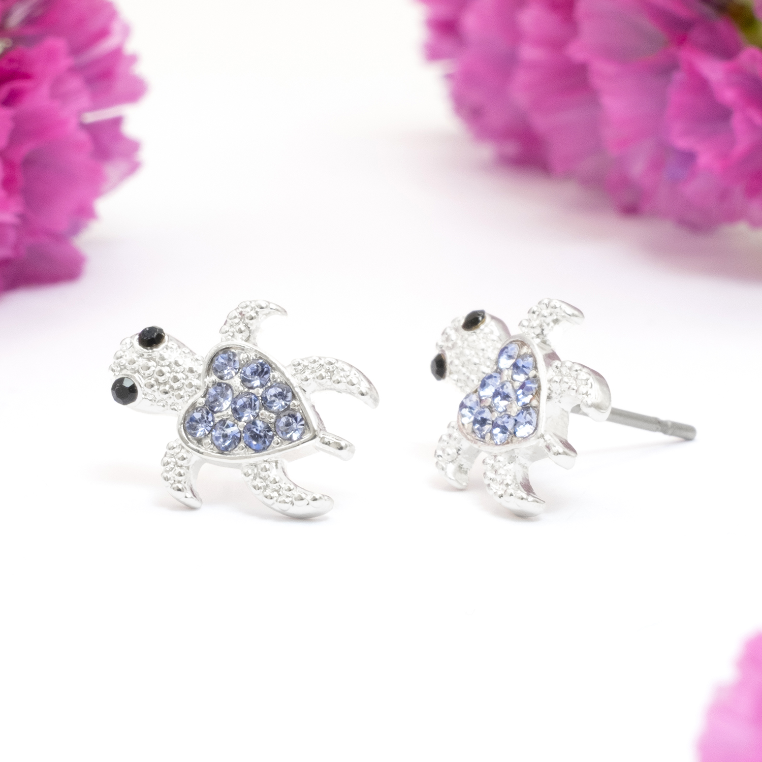 Blue Crystal Turtle Stud Earrings - Image 4
