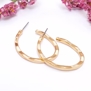 Gold Hammered Oval Hoop Earrings
