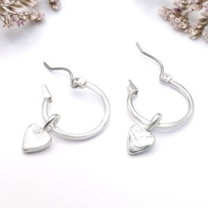 20mm Silver Heart Hoop Earrings