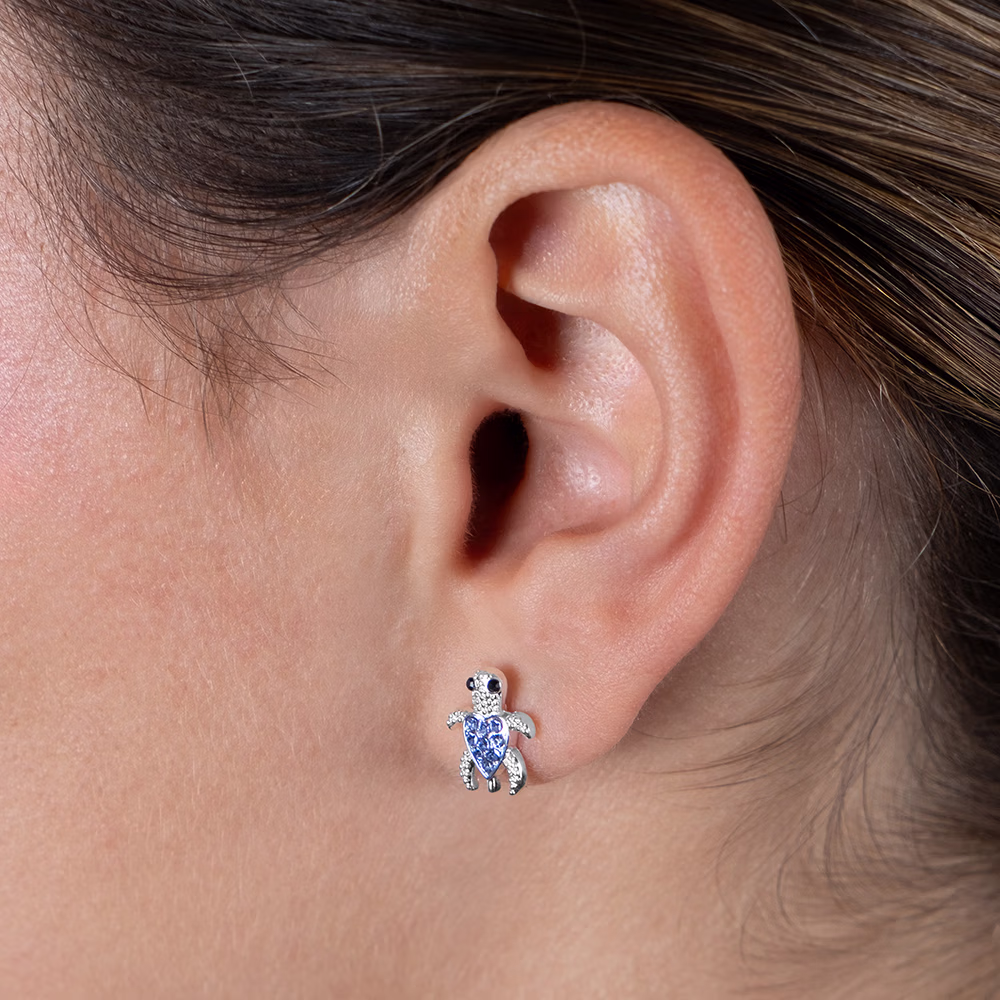 Blue Crystal Turtle Stud Earrings - Image 2