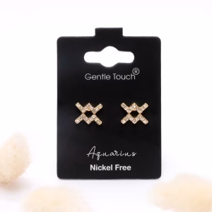 Aquarius Zodiac Crystal Gold Stud Earrings