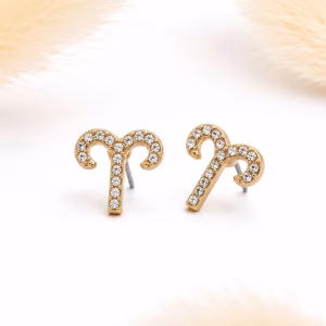 Aries Zodiac Crystal Gold Stud Earrings