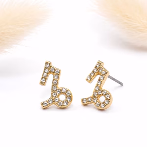 Capricorn Zodiac Crystal Gold Stud Earrings