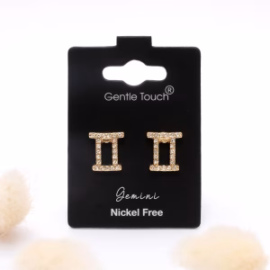 Gemini Zodiac Crystal Gold Stud Earrings