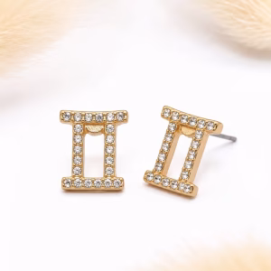 Gemini Zodiac Crystal Gold Stud Earrings