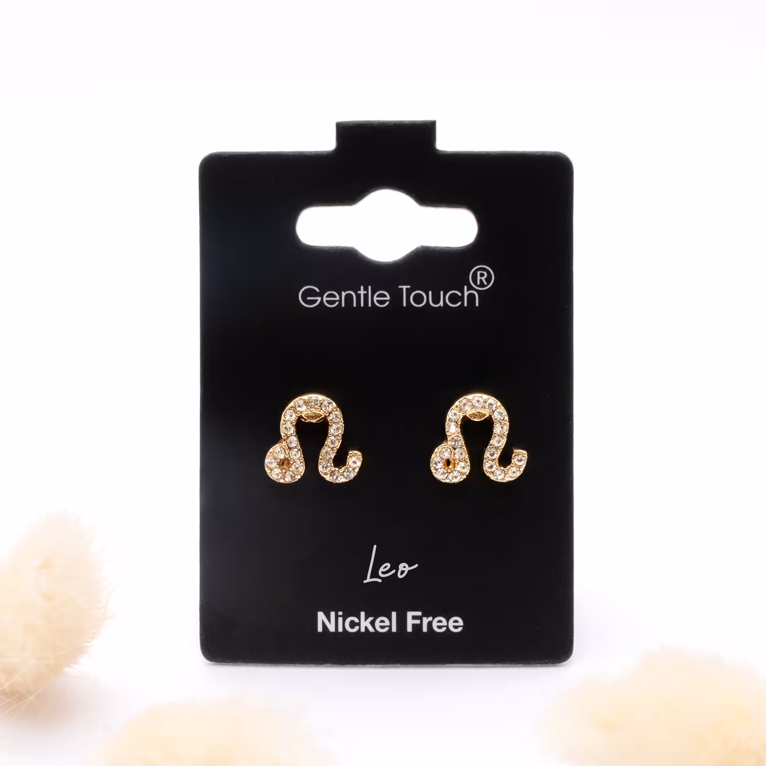 Leo Zodiac Crystal Gold Stud Earrings