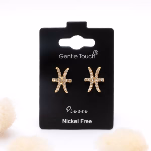 Pisces Zodiac Crystal Gold Stud Earrings