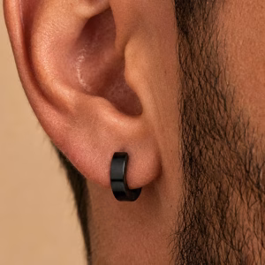 Black 14mm Huggie Hoop Earrings