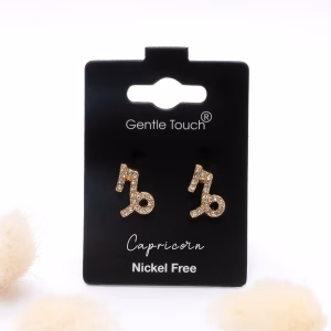 Capricorn Zodiac Crystal Gold Stud Earrings